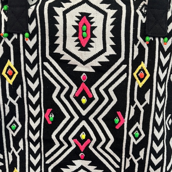 Forever 21 Canvas Boho Tribal Embellished Tote Bag - Picture 3 of 14